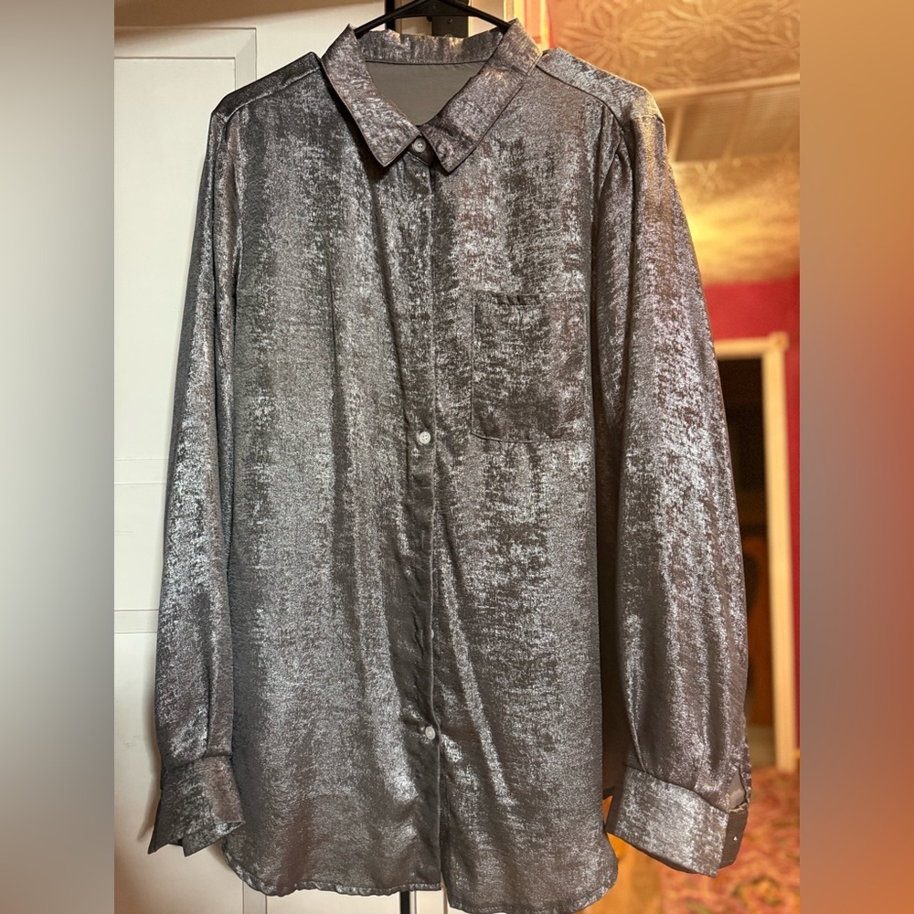 Shimmering Silver Button-Up Shirt